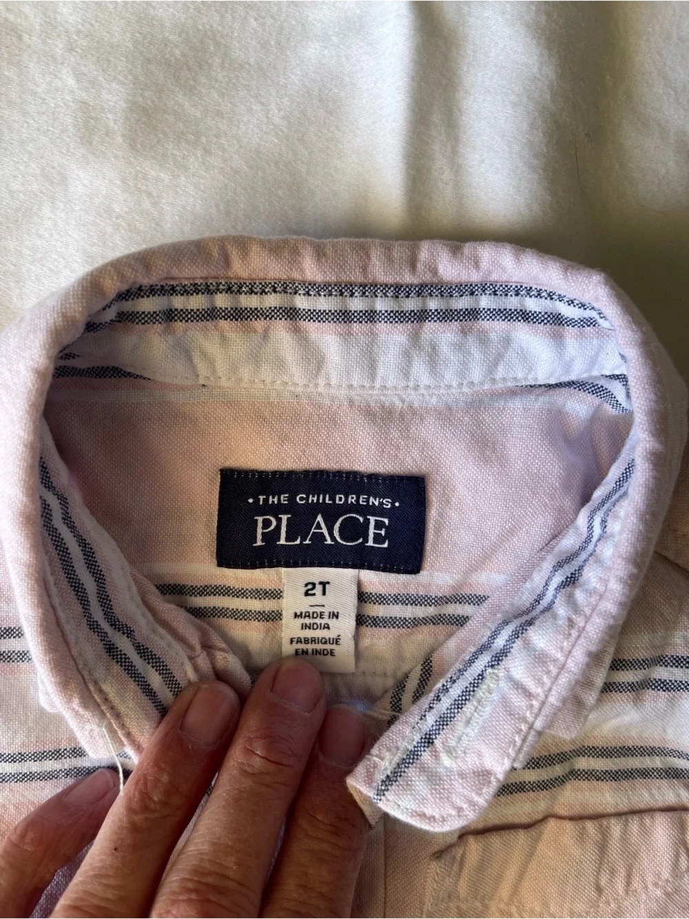 The Children's Place Pink and Navy Striped Short-Sleeve Button-Down Shirt